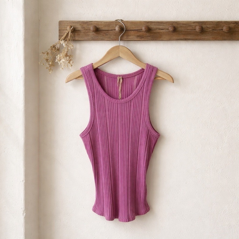 Anthropologie Tank Top Women XS Purple Pink Ribbed Racerback Scoop Neck